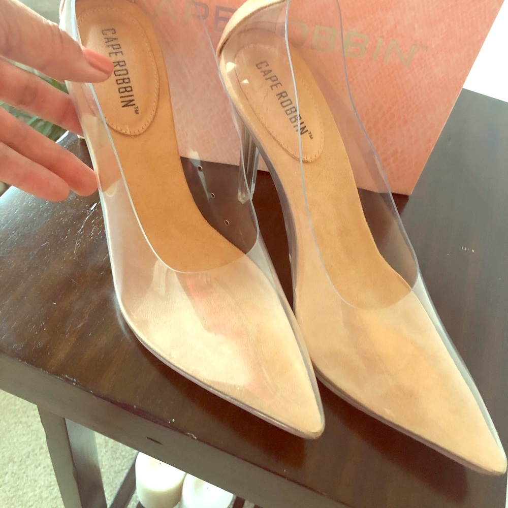 JLUXLABEL Clear glass slipper pumps